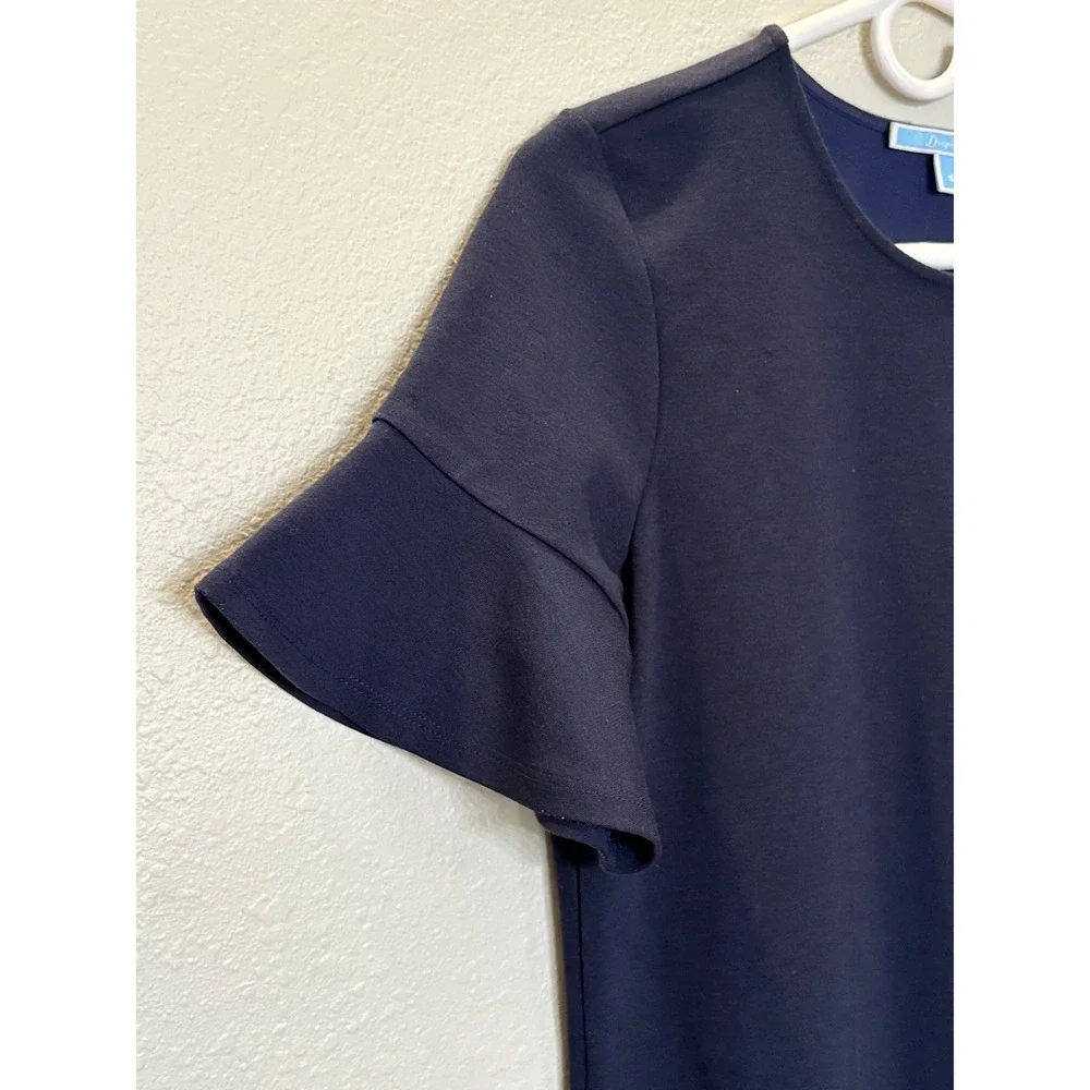 Draper James Navy Blue Ruffle Sleeve Ponte Shift Dress with Gold Buttons Size S - Picture 2 of 5